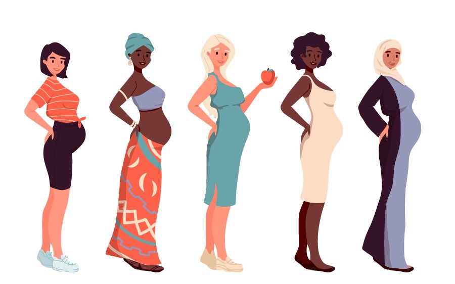 5 different pregnant women